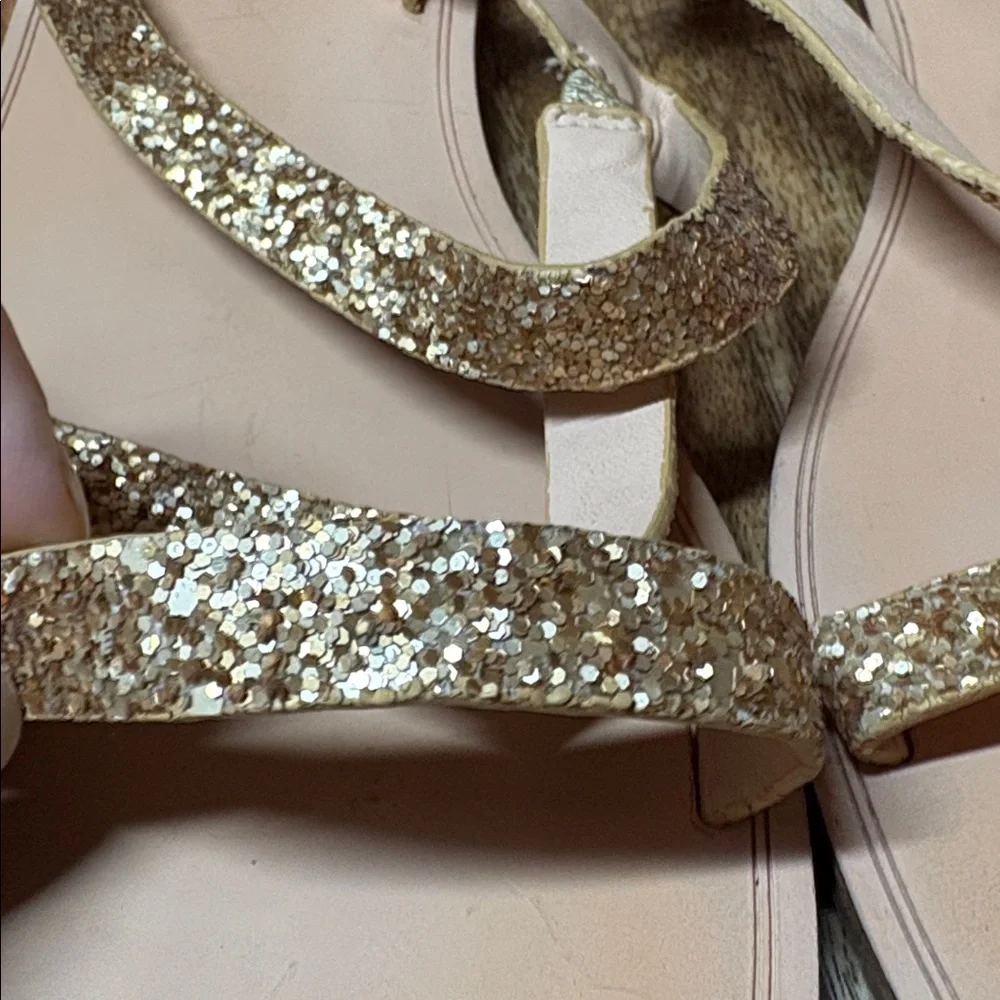 Pull & Bear Leather Gold Textured Strap Flat Sandals Size 40